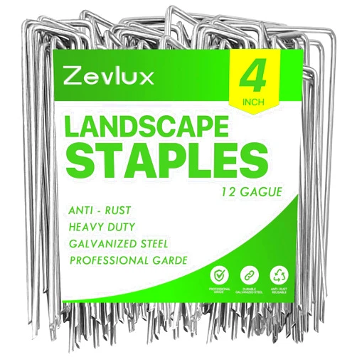 Zevlux Landscape Staples 4 Inch 300 Pack Garden Stakes, Heavy Duty Galvanized Garden Staples for Fences, Lawns, Weed Barriers and Landscape Fabrics, Netting, Irrigation Hose (300)