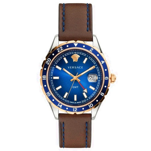 Versace Hellenyium Blue Dial Mens Leather Watch V11080017