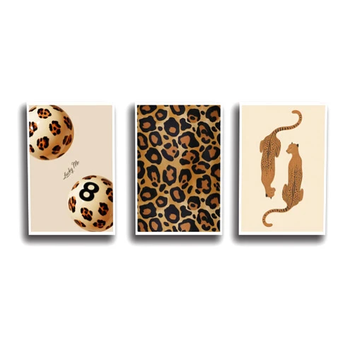 Generic Set of 3 Leopard Print Canvas Wall Art Print Lion Wall Art Lucky 8 Ball and Martini Art Decor Dorm Room Fashion Aesthetic Decor Preppy Style Wall Decor for Dorm Bedroom Living Room Canvas Poster