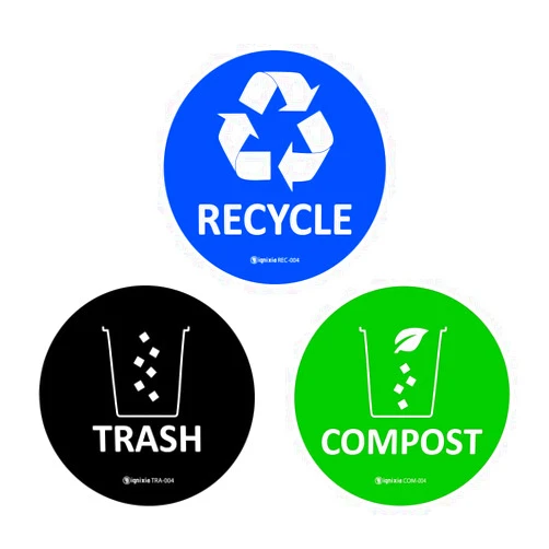 IGNIXIA Trash Recycle Compost Stickers to Organize Trash- Premium Vinyl Sticker for Trash Can, Compost Bin, Recycle Bin- (Pack of 6) for Metal Trash Can or Plastic Trash Can-Home