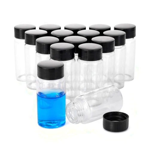 Kesell 25ml Transparent Control Spiral Glass Sample Bottle, Small Glass Bottle with Screw Cap, Pack of 16