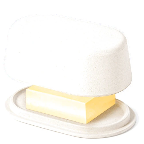 Cooler Kitchen White Cream Butter Dish with Lid For Countertop - Modern Bamboo Butter Crock - Dishwasher Safe Butter Keeper Tray - Perfect Size Butter Holder Container For Large European Style Butter like Kerrygold