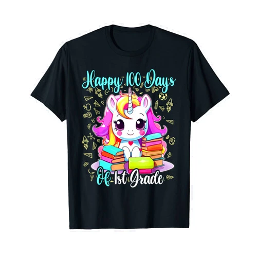 Cute Unicorn Happy 100 Days Of 1st Grade Girls Happy 100 Days Of 1st Grade Teacher 100th Day School Girls T-Shirt