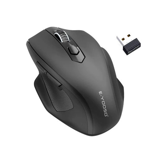 E-YOOSO Wireless Mouse, 2.4G USB Computer Mouse with 5 Levels 4000 DPI, 18 Months Battery Life, Ergonomic Grips, 6 Buttons Large Optical Mouse for Laptop, Mac, PC, Chromebook, Notebook (Black)