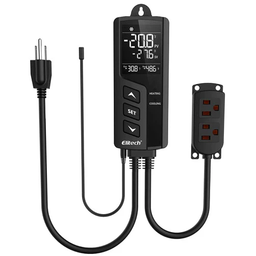 Elitech STC-1000 Non-WiFi Temperature Controller 2-Stage Outlet Thermostat LCD Screen Heating and Cooling Mode for Reptile Aquarium Carboy Homebrew Seed with Temp Sensor 23-158°F 1100W 110V 10A
