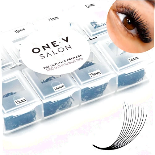 One V Salon 1000 Loose Premade Fans Eyelash Extensions, D Curl Volume Lashes,14D 20D 10D-0.07 Thickness, 9-16mm Fluffy Handmade Fan Mixed Tray