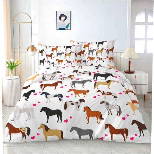 ARIGHTEX Girls Horse Bedding Sets Full Horse Animal Bed Set for Kids Boys Girls Bed Colorful Horse Duvet Cover 3 Pieces Cute Horse Comforter Cover Set for Teens Horse Lovers (Full)