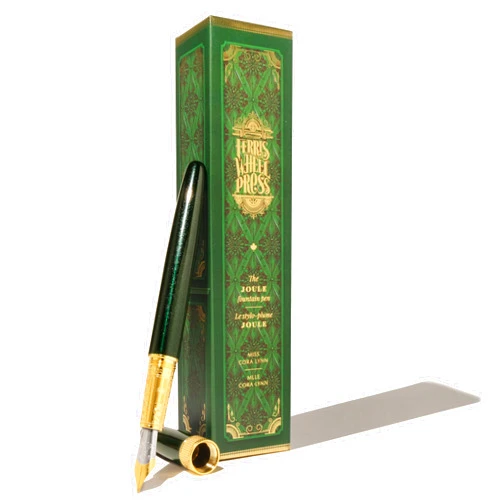 Ferris Wheel Press , Joule Fountain Pen, Miss Cora Lynn, Double Gold Plated, Sapphire Lacquer Finish, Two-Tone Steel Nib, Leather Sleeve/Fine