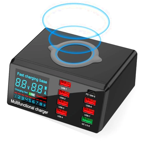 FUHAOXUAN Charging Station for Multiple Devices, 100w 8-Ports Include 7USB+1QC3.0 Ports Fast Charging Station for Apple, Fit for Other Mobile Phones Brands