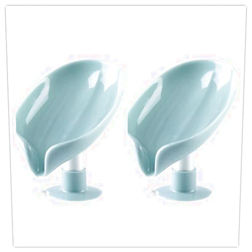 JS-TP 2 Pack Self Draining Soap Holder Leaf-Shape Soap Dish Holder with Suction Cup Suitable for Shower, Bathroom, Kitchen Sink, 0145