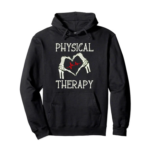 Funny Halloween Physical Therapy - DressedForDuty Physical Therapy Skeleton Hand Heartbeat Halloween PT Pullover Hoodie