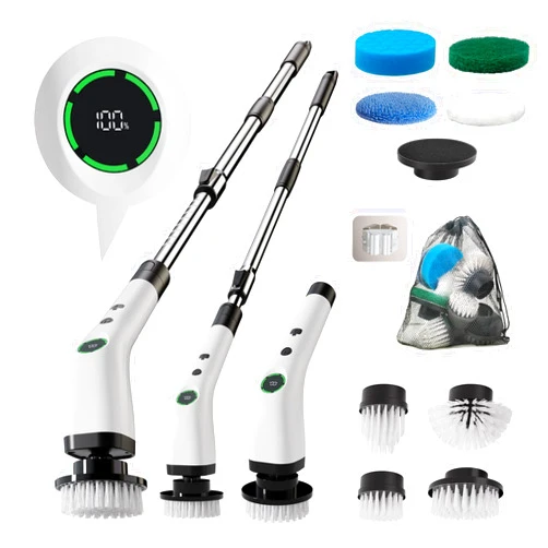 Swyprrix Electric Bathroom Cleaning Brush, Cordless Spin Scrubber Full Body Waterproof IPX7 with Adjustable Handle, 8 Replaceable Brush Heads for Bathtub/Kitchen/Window/Home -SD-CTB01