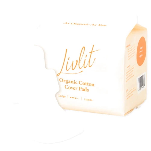 LIVLIT Large Size Ultra Thin Sanitary Pads, 100% Organic Cotton from Texas, Powerful Leak Protection, Unscented, Chlorine Free and Absorbency of Feminine Periods, Pads for Women (12 Count)