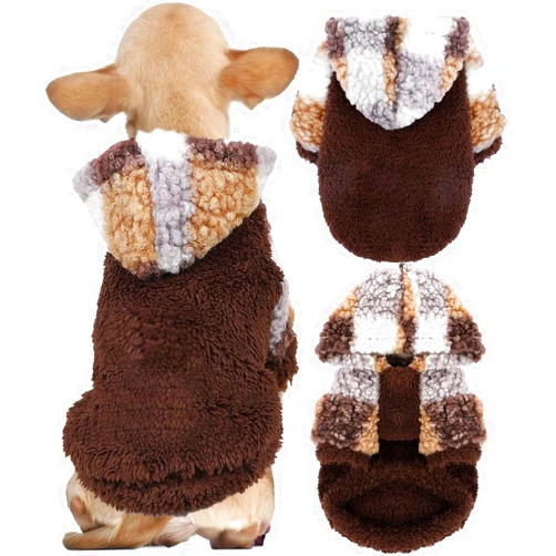 PinkBow Dog Hoodie Dog Sweaters for Small Dogs Male Plaid Winter Warm Extra Small Puppy Sweater for Chihuahua Teacup Yorkie Soft Fleece Clothes Boy Tiny Outfits Pet Clothing,Brown, XS