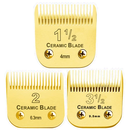 YAZIYIR 3 Sets Combination Professional Detachable Replacement Ceramic Blades. Compatible with Oster Classic 76/Power Pro/Power-Teq/Star-Teq Clipper. Compatible with Wahl Clippers. (4~9.5mm). Golden. 3Pack