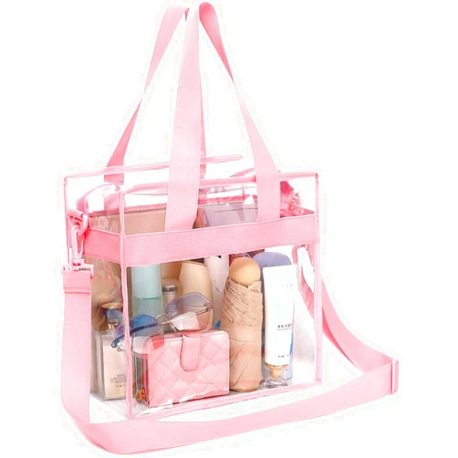 Fammart Clear Bag Stadium Approved, Clear Beach Lunch Bag Shoulder Tote Bag - Zipper Closure, Adjustable Strap, See-Through