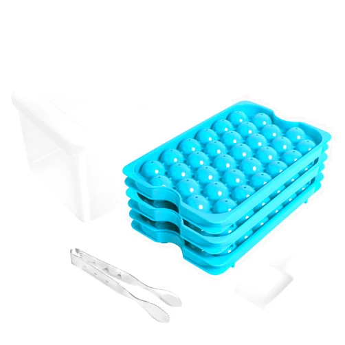 Bangp Round Ice Cube Tray with Lid & Bin,3 PACK Mini Circle Ice Trays for Freezer,Ice Ball Maker Mold Making 96PCS Small Sphere Ice Chilling Whiskey Cocktail Tea Coffee,1 Ice Buckets Tongs & Scoop