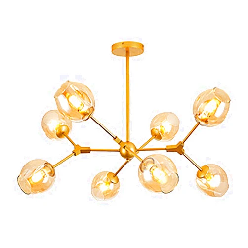 KOYLUZ Creative Personality Magic Bean Chandelier,Molecular Lamps,Golden Sputnik Chandelier E27 Modern Branch LED Molecule During Ceiling Lighting Fixture Mid Century With Handblown Amber-Gold and amber cove