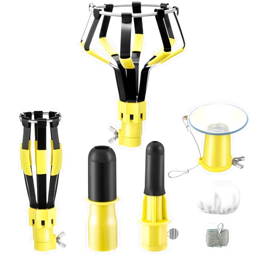 Dreyoo 4 Pieces Set Light Bulb Changer, Suction Cup and Cage Changer for Incandescent, Floodlight, Broken Bulb and Recessed Lights, Compatible with Standard Extension Pole, Pole Not Included (Yellow)