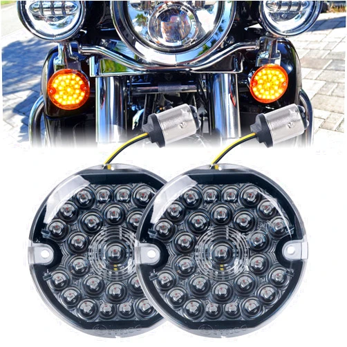 REALOVE 3-1/4 Inch Front Led Turn Signal 1157 Double Base Amber Lamp Compatible with aley Motorcycle Road Glide Road King Softail Ultra Classic Ultra Limited Electra Glide