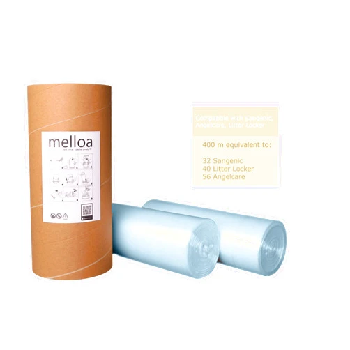 Melloa ECO Universal Melloa Nappy Bin Liners Compatible with Nappy Disposal Systems : Tommee Tippee Sangenic Tec| Twist and Click | Angelcare | Litter Locker II Refill (400m + Paper Tube, Blue) 400m + Paper Tube Blue
