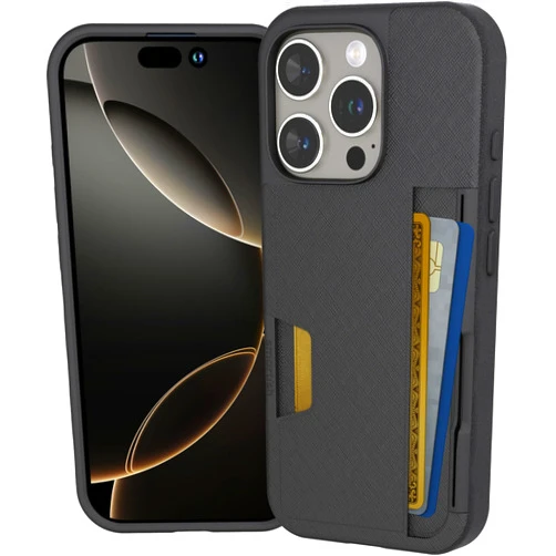 Smartish® iPhone 16 Pro Wallet Case - Wallet Slayer Vol. 2 [Slim + Protective] Credit Card Holder w/Kickstand - Drop Tested Hidden Card Slot Cover Compatible w/Apple iPhone 16 Pro - Black Tie Affair