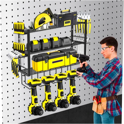 ZWanPing 4 Layers Power Tool Organizer,Heavy Duty Drill Holder Wall Mount Tool Shelf, Heavy Duty Metal Tool Hangers Utility Storage Shelves for Power Tools, Separate Tool Rack