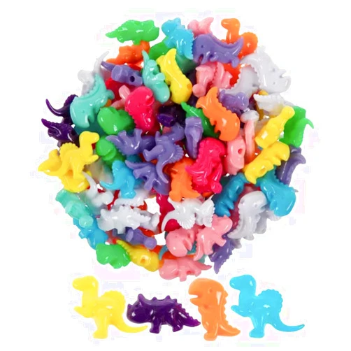 Nikki's Knick Knacks Bright Colorful Dinosaur Plastic Bead Assortment - DIY Dinosaur Necklace Jewelry Craft - Pony Beads, Novelty Beads