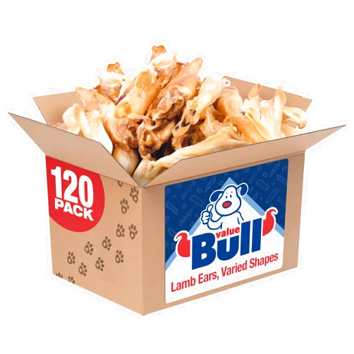 ValueBull Lamb Ears Dog Chews, Varied Shapes, Sizes & Colors, 120 ct Bulk Pack - All Natural Dog Treats, Single Ingredient Rawhide Alternative
