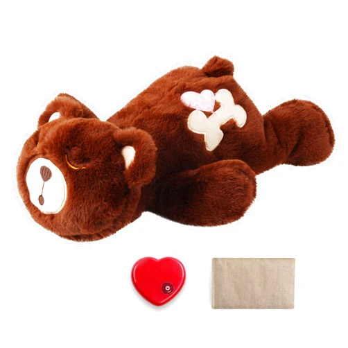 Pet Prime PetPrime Dog Heart Beat Puppy Plush Rabbit Toy - with Warmer Bag Pet Soft Anxiety Puppy Relief Toy Heartbeat Stuffed Animal Sleeping Buddy Anxiety Dog Toy (Brown Bear)