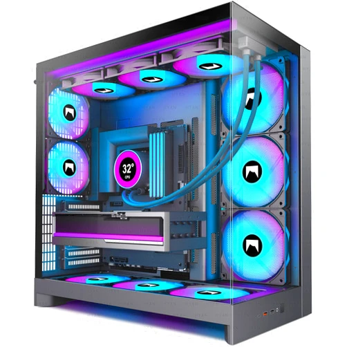 HYXN H2 (2026) HYXN ATX PC Case, Pre-installed 8 PWM ARGB Fans (6X140mm,2X120mm), Large Dual-Chamber ATX Mid-Tower Airflow Computer Case, Gaming PC Case, 420mm Radiator Support, Type-C 3.2 (Black RGB)