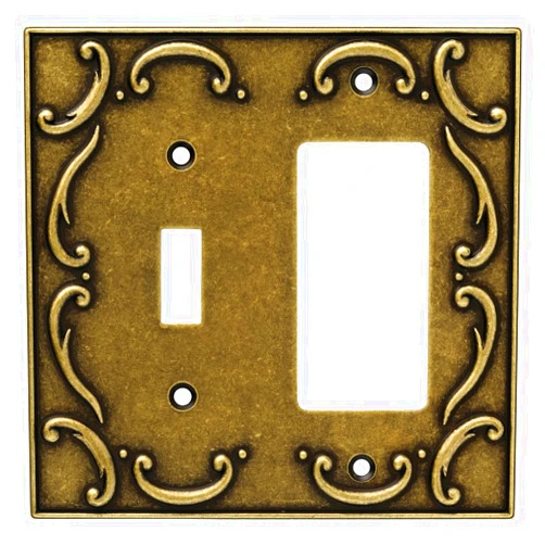 Brainerd 126387 French Lace Single Toggle Switch/Decorator Wall Plate / Switch Plate / Cover, Burnished Antique Brass