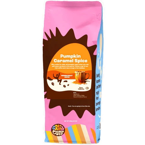 Crazy Cups Flavored Ground Coffee, Pumpkin Caramel, in 10 oz Bag, For Brewing Flavored Hot or Iced Coffee