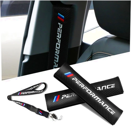 QOMAGO Car M 3 Color Performance Letters seat Belt Cover Carbon Fiber Texture Car seat Belt Shoulder Pad Cover Soft and Comfortable Suitable for Any Car Model
