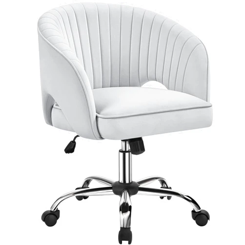 Yaheetech Home Office Chair, Velvet Desk Chair, Upholstered Modern Swivel Chair with Tufted Barrel Back, Rolling Wheels for Office,Study, Vanity,Bedroom Light Gray
