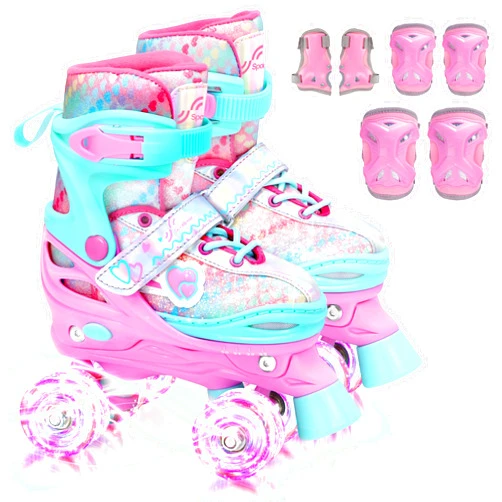 Sportneer Kids Roller Skates: 4 Size Adjustable Quad Skates with Light Up Wheels for 5-8, 8-12 Girls Boys Kids Toddlers Beginners, Birthday Gift with Protective Gear Set for Outdoor Indoor
