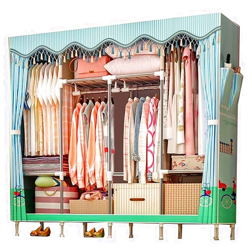 OTHZON Portable Cloth Wardrobe Closet for Hanging Clothes with 4 Hanging Rods and 3 Storage Shelve Clothes Rack with 2 Side Pockets for Bedroom (Color : C, Size : 166x46x172cm)