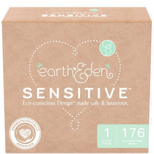 Earth & Eden Sensitive | Eco-Conscious & Hypoallergenic Diapers | Size 1 | 176 Count