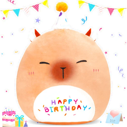 CozyWorld 14'' Birthday Capybara Plush Pillow,Cute Capybara Stuffed Animal,Squish Capybara Happy Birthday Pillow,Kawaii Capybara Plushie Toys Birthday Gifts for Kids Toddlers Girls Boys Party Decor