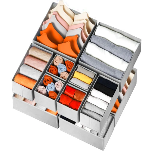 Criusia Drawer Organizer for Clothing, 12 Pack Sock Underwear Drawer Organizer Bins, Foldable Fabric Closet Organizers and Storage, Dresser Drawer Dividers for Baby Clothes, Bra, Scarves, Belt, Tie