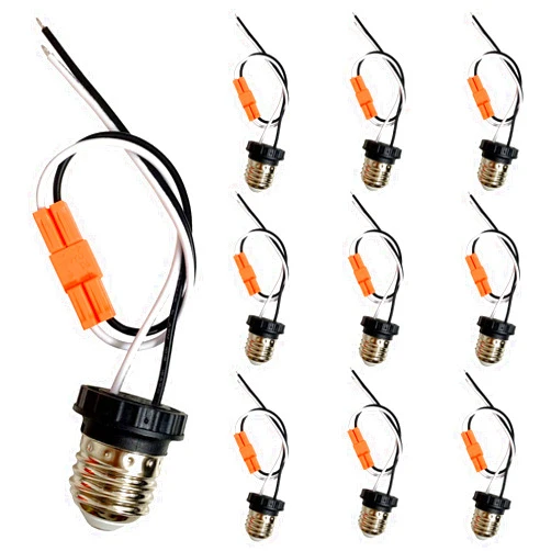 Yiliaw E26 Socket Adapter 10 Pack, Medium Base Male Screw in Light Bulb Socket Pigtail for Led Ceiling Lights Downlight