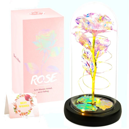 Glumin Rose Flower, Gifts for Women,Birthday Gift for Mom,Eternal Artificial Roses with LED Light Glass Cover,Thanksgiving,Valentine's Day