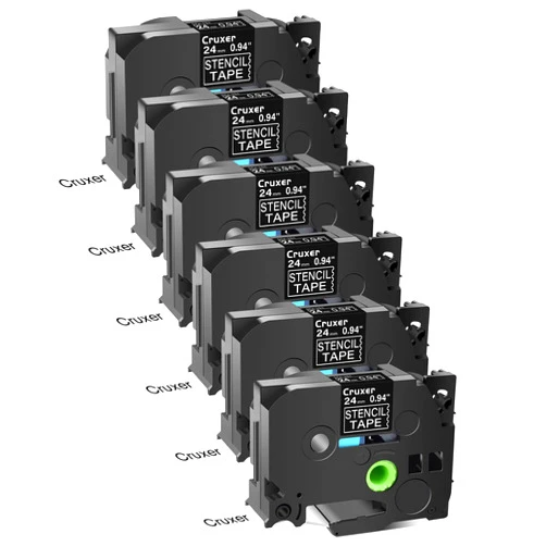 Cruxer 6 Pack Replacement Compatible for Brother P-Touch STE Label Tape STe-151 ST151 24mm 0.94 Black on Clear Mobile Stencil Tape PT-P750W PTD600 PT-D600 PT-P700 PT-P900W Label Printer