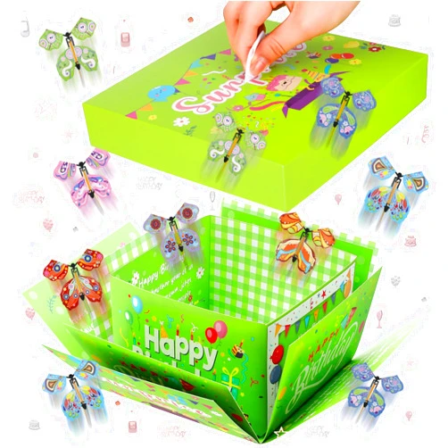 XLSXEXCL Birthday Explosion Gift Box, Birthday Flying Butterfly Surprise Gift Box, DIY Exploding Surprise Birthday Gift for Birthdays, Wedding, Mother's Day, Anniversaries, 7.9x7.9x5.1in