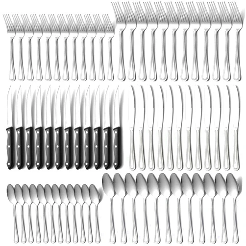 Unokit 72-Pieces Silverware Set with Steak Knives, Heavy Duty Stainless Steel Silverware Set for 12, Flatware Utensils Cutlery Set for Home/Kitchen, Mirror Polished, Dishwasher Safe