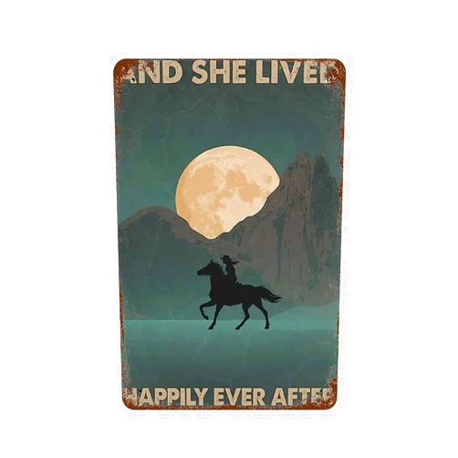 Graman Vintage Metal Tin Sign and She Lived Happily Ever After Tin Sign Horse Decor Horse Lover Metal Tin Sign Horse Riding Wall Sign Wall Plaque Poster 12x8 Inch
