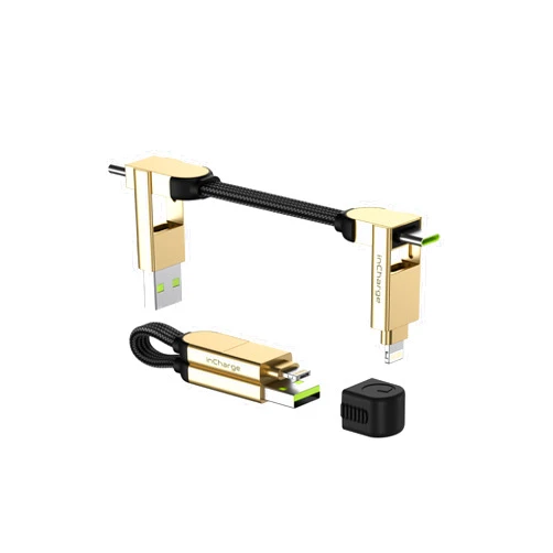 Rolling Square inCharge X, Multi Charging Cable, Portable Keychain Charger Cable, 6-in-1 with 100W Ultra-Fast Charging Power, Saturn Gold, Multi Charger