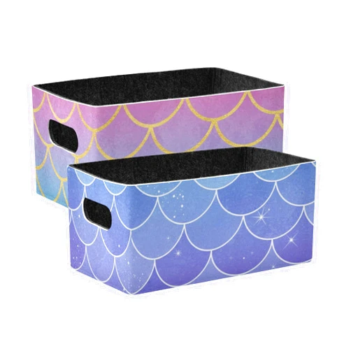 Pnyoin Storage Baskets Felt Foldable Storage Cube Shelf Bins Organizer Box for Kids Toys Office Bedroom Closet Babies Nursery 2-Pack Mermaid Scales Ombre Gradient Scale Mermaid
