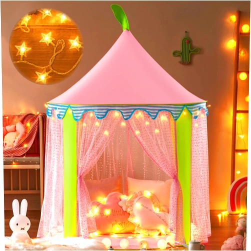 Tiny Land Princess-Tent with Star Lights & Carry Case, Pop Up Play-Tent, Princess Castle Indoor Playhouse, Foldable Kids Play Tent Outdoor, Toddler-Tent for Girls