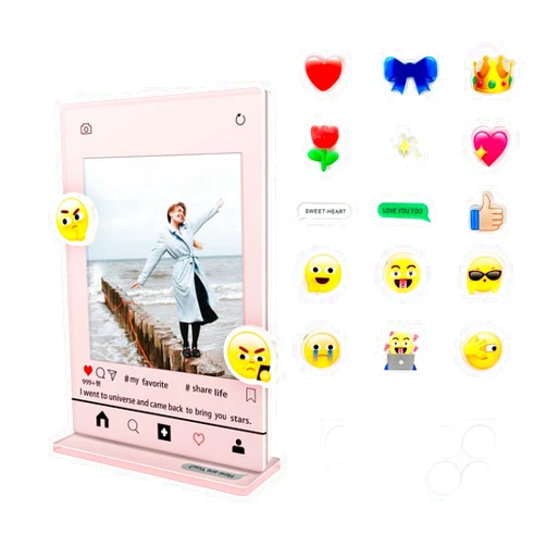 BOBOOBUS Instax Mini Photo Frames 2x3, Emoji Picture Frame, Acrylic Picture Frames for Desktop & Tabletop, Mini Instant Photo Frames (Pink)